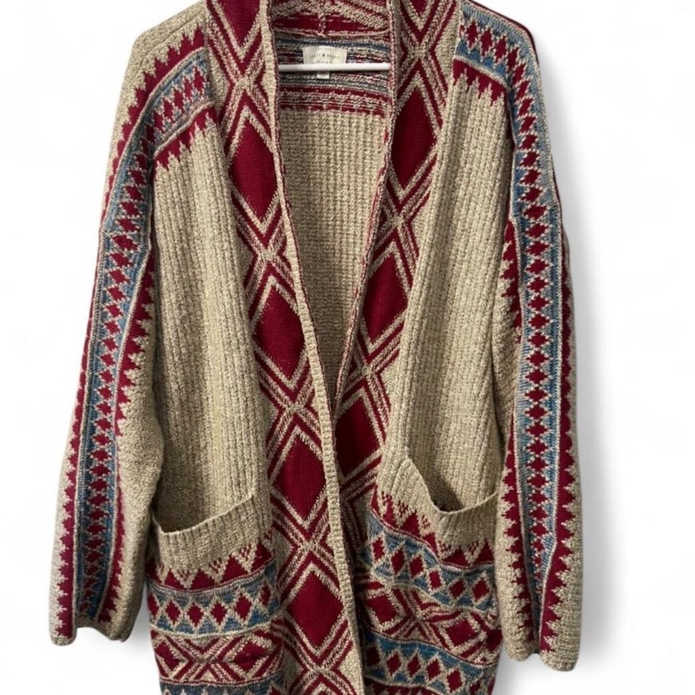 Lucky Brand Red Blue and Cream Patterned Cardigan